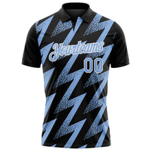 Загрузить изображение в средство просмотра галереи, Custom Black Light Blue-White Geometric Zigzag Shape Lightning Performance Polo Shirt
