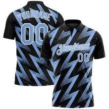 Загрузить изображение в средство просмотра галереи, Custom Black Light Blue-White Geometric Zigzag Shape Lightning Performance Polo Shirt
