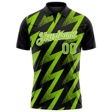 Laden Sie das Bild in den Galerie-Viewer, Custom Black Neon Green-White Geometric Zigzag Shape Lightning Performance Polo Shirt
