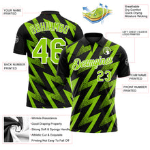 Laden Sie das Bild in den Galerie-Viewer, Custom Black Neon Green-White Geometric Zigzag Shape Lightning Performance Polo Shirt
