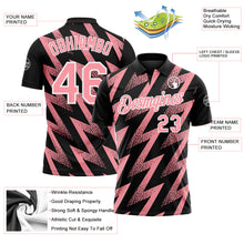 Laden Sie das Bild in den Galerie-Viewer, Custom Black Medium Pink-White Geometric Zigzag Shape Lightning Performance Polo Shirt
