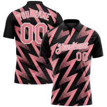 Laden Sie das Bild in den Galerie-Viewer, Custom Black Medium Pink-White Geometric Zigzag Shape Lightning Performance Polo Shirt
