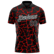 Загрузить изображение в средство просмотра галереи, Custom Black Red-White 3D Pattern Abstract Network Crackle Performance Polo Shirt
