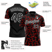 Загрузить изображение в средство просмотра галереи, Custom Black Red-White 3D Pattern Abstract Network Crackle Performance Polo Shirt
