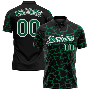 Custom Black Kelly Green-White 3D Pattern Abstract Network Crackle Performance Polo Shirt