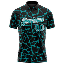 Загрузить изображение в средство просмотра галереи, Custom Black Teal-White 3D Pattern Abstract Network Crackle Performance Polo Shirt
