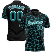 Загрузить изображение в средство просмотра галереи, Custom Black Teal-White 3D Pattern Abstract Network Crackle Performance Polo Shirt
