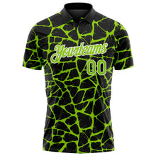 Laden Sie das Bild in den Galerie-Viewer, Custom Black Neon Green-White 3D Pattern Abstract Network Crackle Performance Polo Shirt
