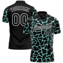 Load image into Gallery viewer, Custom Black Ice Blue-White 3D Pattern Abstract Network Crackle Performance Polo Shirt
