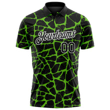 Charger l'image dans la galerie, Custom Black Aurora Green-White 3D Pattern Abstract Network Crackle Performance Polo Shirt

