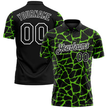 Charger l'image dans la galerie, Custom Black Aurora Green-White 3D Pattern Abstract Network Crackle Performance Polo Shirt

