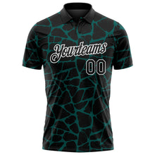 Load image into Gallery viewer, Custom Black Midnight Green-White 3D Pattern Abstract Network Crackle Performance Polo Shirt
