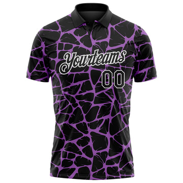 Custom Black Medium Purple-White 3D Pattern Abstract Network Crackle Performance Polo Shirt