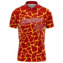Загрузить изображение в средство просмотра галереи, Custom Red Gold-White 3D Pattern Abstract Network Crackle Performance Polo Shirt
