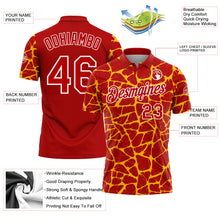 Загрузить изображение в средство просмотра галереи, Custom Red Gold-White 3D Pattern Abstract Network Crackle Performance Polo Shirt

