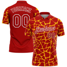 Загрузить изображение в средство просмотра галереи, Custom Red Gold-White 3D Pattern Abstract Network Crackle Performance Polo Shirt
