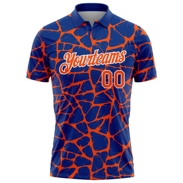 Custom Royal Orange-White 3D Pattern Abstract Network Crackle Performance Polo Shirt
