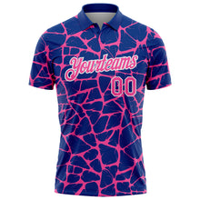 Laden Sie das Bild in den Galerie-Viewer, Custom Royal Pink-White 3D Pattern Abstract Network Crackle Performance Polo Shirt

