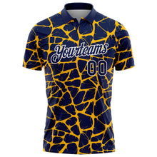 Load image into Gallery viewer, Custom Navy Gold-White 3D Pattern Abstract Network Crackle Performance Polo Shirt
