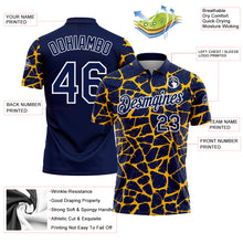 Load image into Gallery viewer, Custom Navy Gold-White 3D Pattern Abstract Network Crackle Performance Polo Shirt
