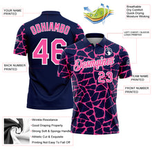 Загрузить изображение в средство просмотра галереи, Custom Navy Pink-White 3D Pattern Abstract Network Crackle Performance Polo Shirt
