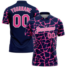 Загрузить изображение в средство просмотра галереи, Custom Navy Pink-White 3D Pattern Abstract Network Crackle Performance Polo Shirt
