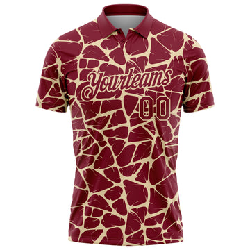 Custom Crimson-Cream 3D Pattern Abstract Network Crackle Performance Polo Shirt