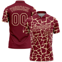 Laden Sie das Bild in den Galerie-Viewer, Custom Crimson-Cream 3D Pattern Abstract Network Crackle Performance Polo Shirt
