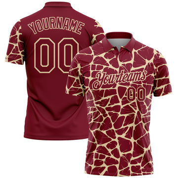 Custom Crimson-Cream 3D Pattern Abstract Network Crackle Performance Polo Shirt