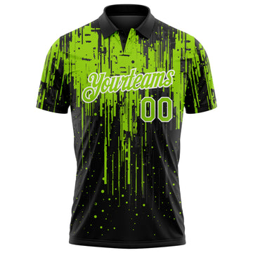 Custom Black Neon Green-White Dripping Splatter Paint Performance Polo Shirt