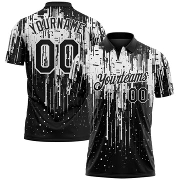 Custom Black-White Dripping Splatter Paint Performance Polo Shirt