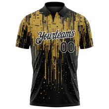 Laden Sie das Bild in den Galerie-Viewer, Custom Black Old Gold-White Dripping Splatter Paint Performance Polo Shirt

