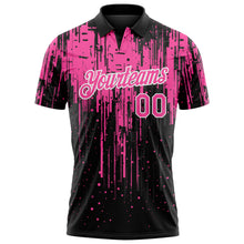 Laden Sie das Bild in den Galerie-Viewer, Custom Black Pink-White Dripping Splatter Paint Performance Polo Shirt
