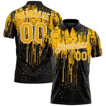 Laden Sie das Bild in den Galerie-Viewer, Custom Black Gold-White Dripping Splatter Paint Performance Polo Shirt
