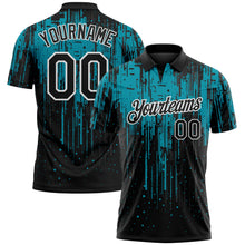 Laden Sie das Bild in den Galerie-Viewer, Custom Black Teal-White Dripping Splatter Paint Performance Polo Shirt
