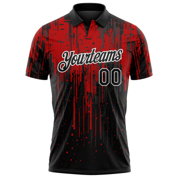 Custom Black Red-White Dripping Splatter Paint Performance Polo Shirt