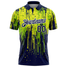 Laden Sie das Bild in den Galerie-Viewer, Custom Navy Neon Green Neon Yellow-White Dripping Splatter Paint Performance Polo Shirt
