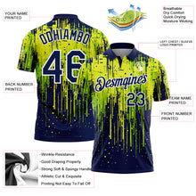 Laden Sie das Bild in den Galerie-Viewer, Custom Navy Neon Green Neon Yellow-White Dripping Splatter Paint Performance Polo Shirt
