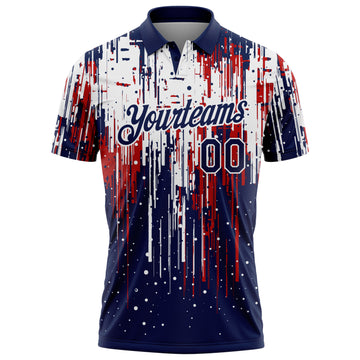 Custom Navy Red-White Dripping Splatter Paint Performance Polo Shirt