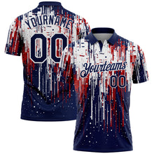 Laden Sie das Bild in den Galerie-Viewer, Custom Navy Red-White Dripping Splatter Paint Performance Polo Shirt
