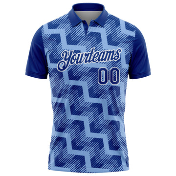 Custom Royal Light Blue-White Geometric Block Diagonal Line Hatching Performance Polo Shirt