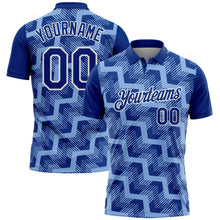 Laden Sie das Bild in den Galerie-Viewer, Custom Royal Light Blue-White Geometric Block Diagonal Line Hatching Performance Polo Shirt
