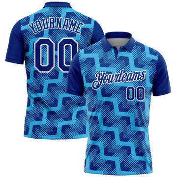 Custom Royal Sky Blue-White Geometric Block Diagonal Line Hatching Performance Polo Shirt