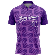 Load image into Gallery viewer, Custom Purple Medium Purple-White Geometric Block Diagonal Line Hatching Performance Polo Shirt
