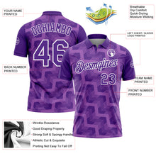Load image into Gallery viewer, Custom Purple Medium Purple-White Geometric Block Diagonal Line Hatching Performance Polo Shirt
