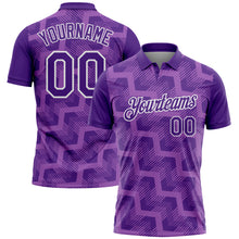 Load image into Gallery viewer, Custom Purple Medium Purple-White Geometric Block Diagonal Line Hatching Performance Polo Shirt
