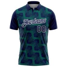 Laden Sie das Bild in den Galerie-Viewer, Custom Navy Midnight Green-White Geometric Block Diagonal Line Hatching Performance Polo Shirt
