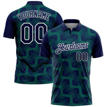Laden Sie das Bild in den Galerie-Viewer, Custom Navy Midnight Green-White Geometric Block Diagonal Line Hatching Performance Polo Shirt
