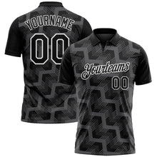 Laden Sie das Bild in den Galerie-Viewer, Custom Black Steel Gray-White Geometric Block Diagonal Line Hatching Performance Polo Shirt
