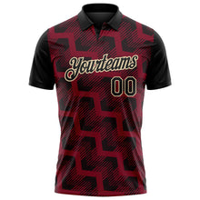 Laden Sie das Bild in den Galerie-Viewer, Custom Black Crimson-Cream Geometric Block Diagonal Line Hatching Performance Polo Shirt
